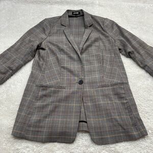 Express Womens Brown Plaid Academia Casual Office School Blazer Jacket Sz M